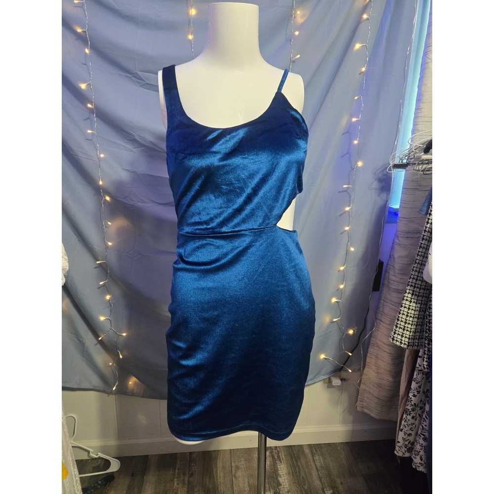 Lulus Teal Blue Velvet Cabaret Cutie Bodycon Mini Dress Homecoming M
